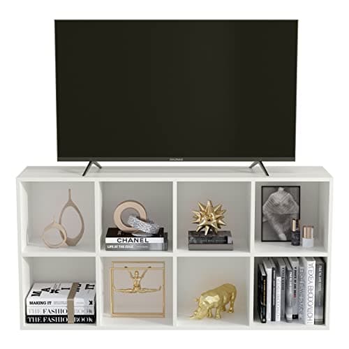8-Cube Wooden Bookshelf - 4-Tier Open Storage Shelf for Home and Office, Fits TVs up to 55 Inches, Warm White