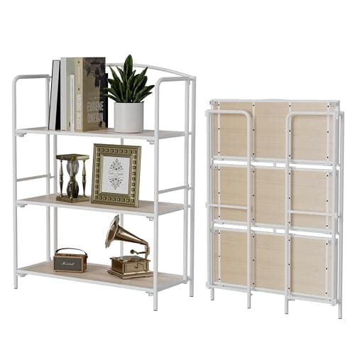 Folding 3 Tier White Metal Bookshelf for Office Storage