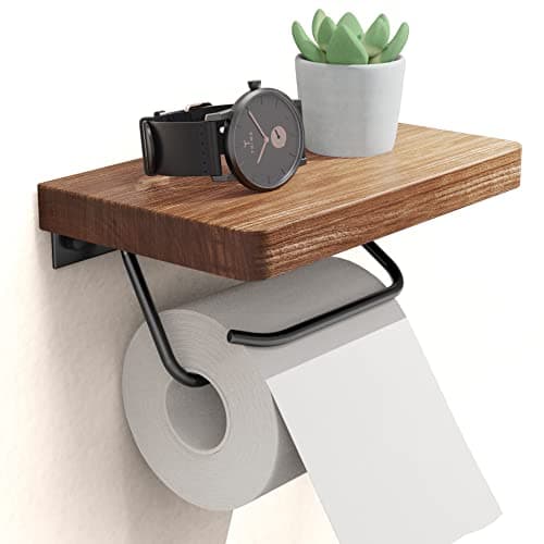 NiHome Toilet Paper Holder with Shelf Farmhouse Rustic Wall Mount Rustproof Adjustable Easy Tear Walnut