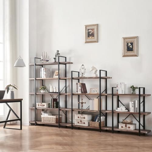 5-Tier Industrial Bookshelf for Home or Office, 70 Tall Rustic Storage Rack
