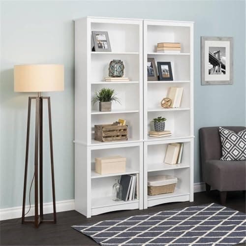 Prepac Sonoma Tall 6-Tier White Bookcase with Storage, Home Office Organzier