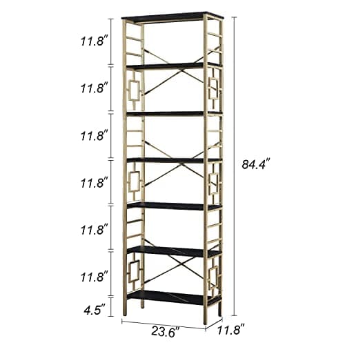 Modern Black & Gold Metal Bookcase for Home Office and Living Room