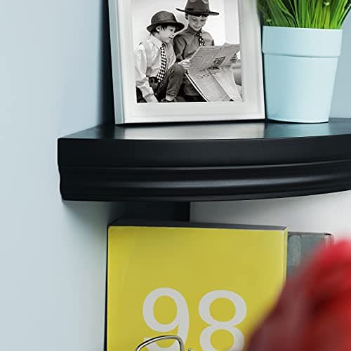 WELLAND Modern Corner Shelves, Black, for Bedroom & Office Décor