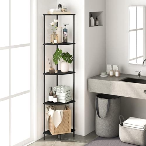 5-Tier Tall Black Corner Shelf for Bedroom and Office