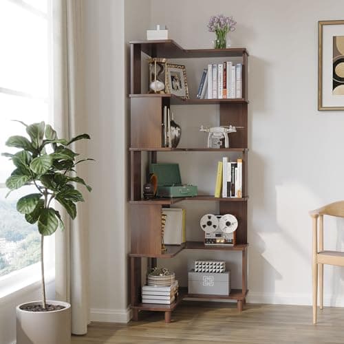 Wooden Brown Corner Cube Bookshelf, Multi-Layer Display for Small Spaces