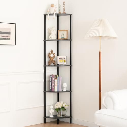 5-Tier Tall Black Corner Shelf for Bedroom and Office