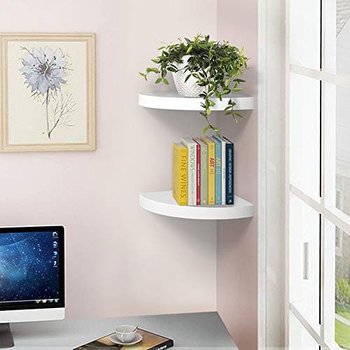AHDECOR White Durable Floating Corner Shelves, Set of 2 for Organizing Décor