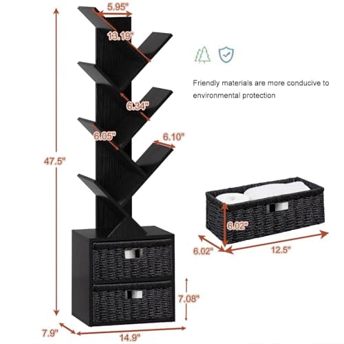 6 Tier Tree Bookshelf with Storage Drawer