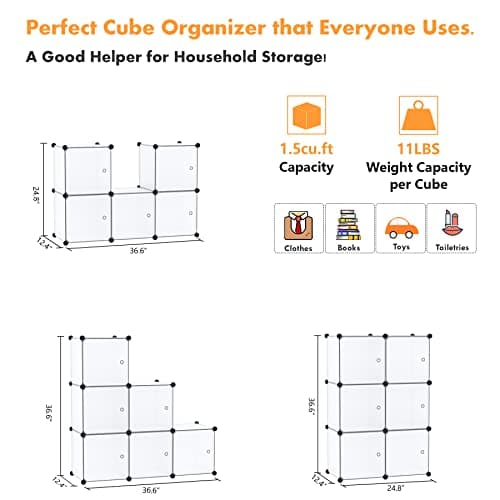 C&AHOME Cube Storage Organizer with Doors, 6-Cube Shelves, Modular Bookshelf.
