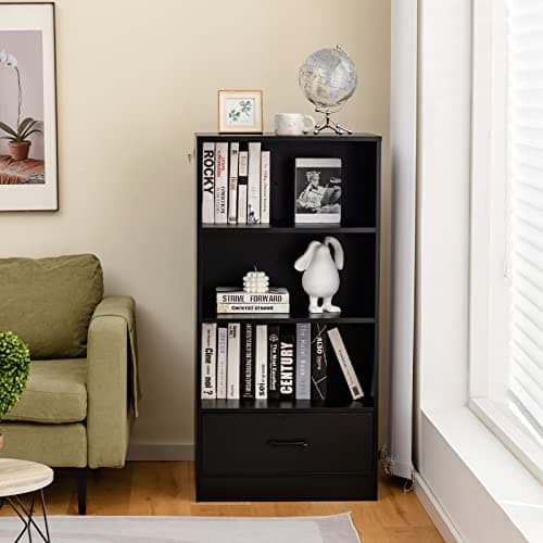 Tangkula 3 Tier Bookcase with Drawer, Modern Display Storage Organizer