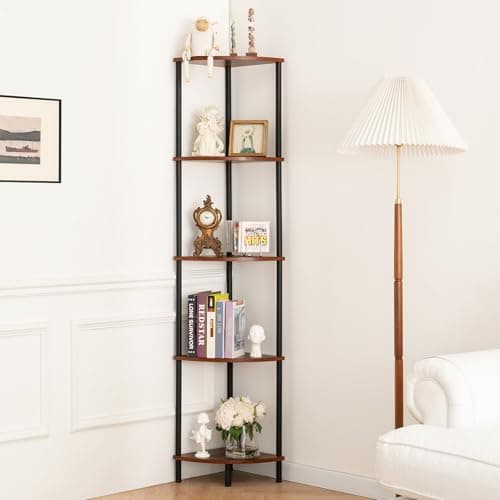 5-Tier Tall Black Corner Shelf for Bedroom and Office