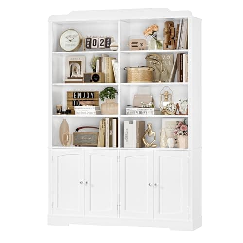73.1" Tall Black Bookcase with Doors and Adjustable Shelves for Living Room and Home Office