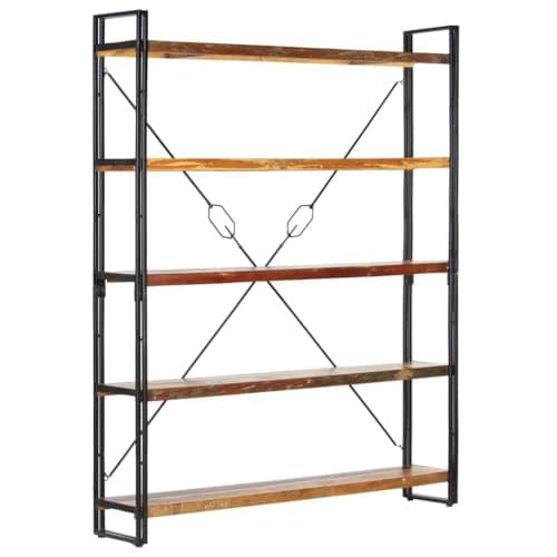 Homissue 5-Tier Reclaimed Wood Bookcase - Industrial Rustic Style, Brown