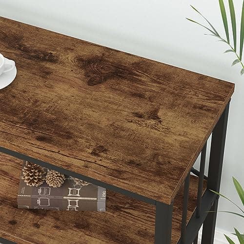 Rustic 3 Tier Bookshelf, Industrial Horizontal Wood Bookcase, Vintage Metal Etagere for Home Office Bedroom Living Room