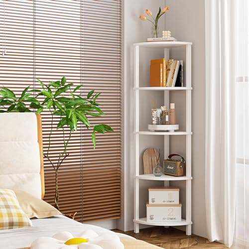 5-Tier Industrial Corner Shelf for Home - White