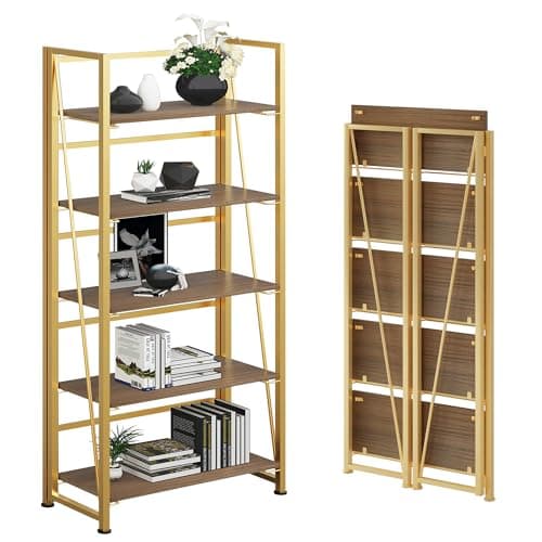 Vintage Folding Bookshelf Storage Shelves - 5 Tiers Multifunctional Plant Stand Bookcase for Home Office