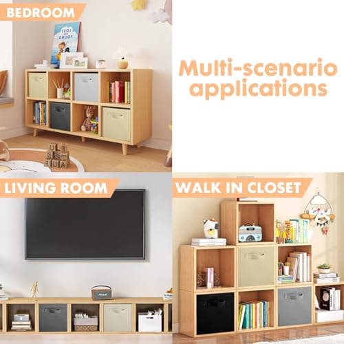 ShellKingdom Storage Bins, Fabric Cubes & Organizer Drawer, 6 Pack (Black+Beige+Grey)