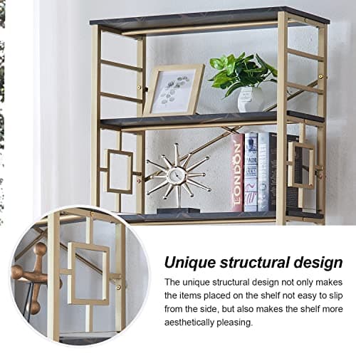 Modern Black & Gold Metal Bookcase for Home Office and Living Room