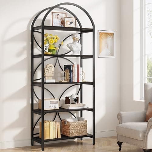 Tribesigns 5-Tier Industrial Bookshelf, Black Metal Frame Tall Bookcase