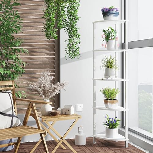 5-Tier Industrial Corner Shelf for Home - White