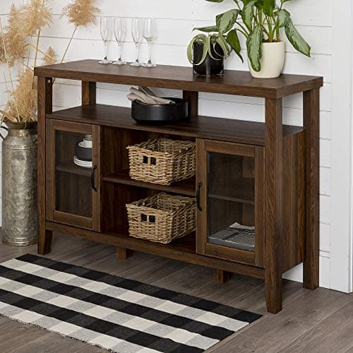 Walker Edison Dark Walnut Tall Wood TV Stand, 52", Up to 58" Flat Screen