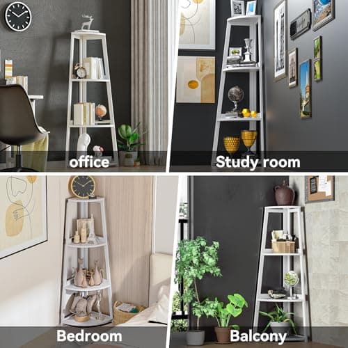 4-Tier Bamboo Corner Shelf - 47 Ladder Bookshelf for Bathroom, Bedroom, and Living Room