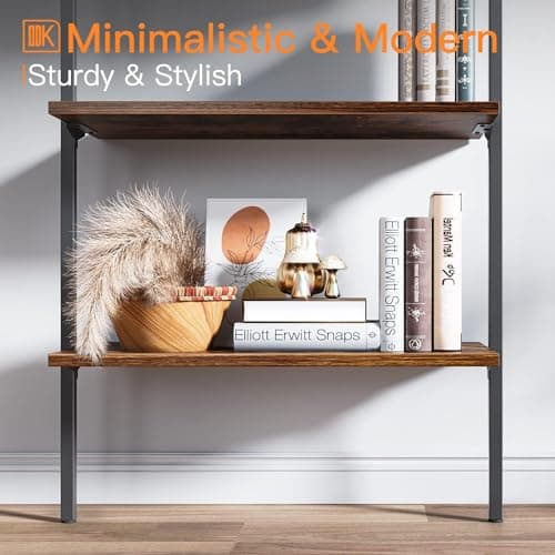 6-Tier Wall Mounted Ladder Shelf with Metal Frame, Rustic Brown