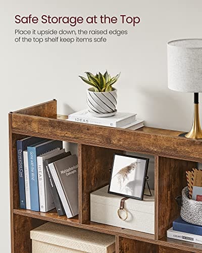 VASAGLE Multi-Use Bookcase, 11x35.4x39.4 Inches, 8 Open Shelves, Rustic Brown, ULicensed