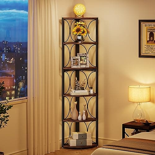 67 inch Rustic Corner Shelf with 6 Tiers for Living Room