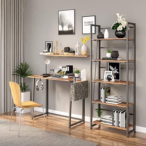 Vintage Folding Bookshelf Storage Shelves - 5 Tiers Multifunctional Plant Stand Bookcase for Home Office