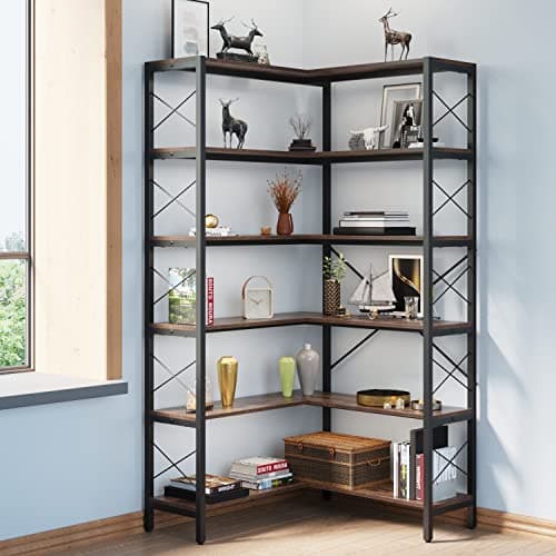 Vintage Industrial 6-Shelf Corner Bookshelf