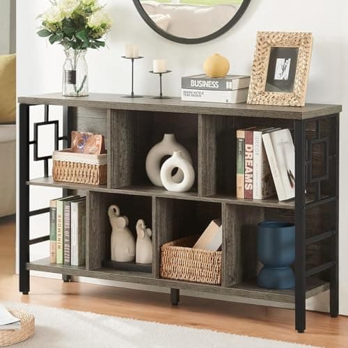HOMISSUE 3-Tier Rustic Cube Storage Organizer - Industrial Horizontal Bookshelf for Living Room, Office, and Entryway in Grey