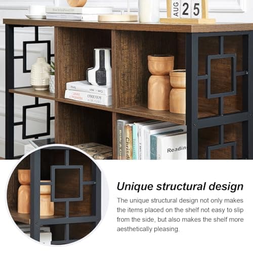 HOMISSUE 6 Cube Rustic Storage Shelf for Living Room and Office – Brown Metal Frame Bookcase with 3 Bins