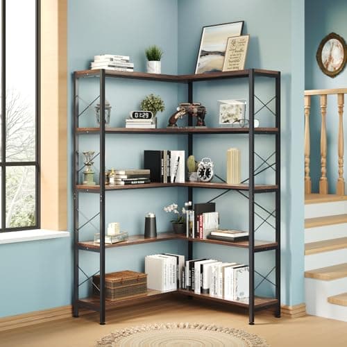Vintage Industrial 6-Shelf Corner Bookshelf