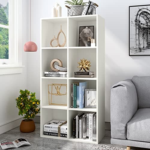 8-Cube Wooden Bookshelf - 4-Tier Open Storage Shelf for Home and Office, Fits TVs up to 55 Inches, Warm White