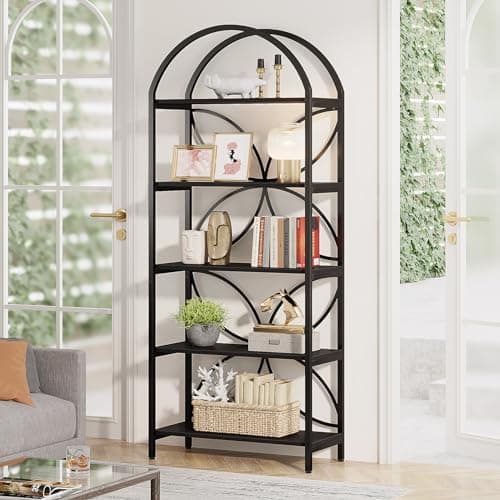 Tribesigns 5-Tier Industrial Bookshelf, Black Metal Frame Tall Bookcase