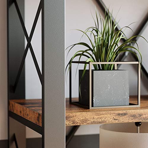 IRONCK Industrial Style Double Wide 6-Tier Wood and Metal Bookshelf, 76" Tall Home Office Bookcase, Easy Assembly