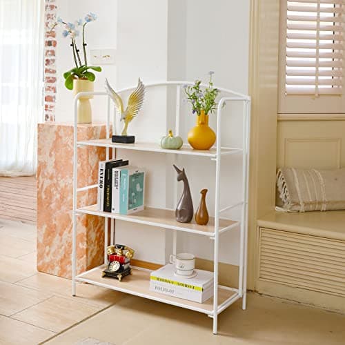 Folding 3 Tier White Metal Bookshelf for Office Storage