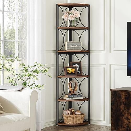 67 inch Rustic Corner Shelf with 6 Tiers for Living Room