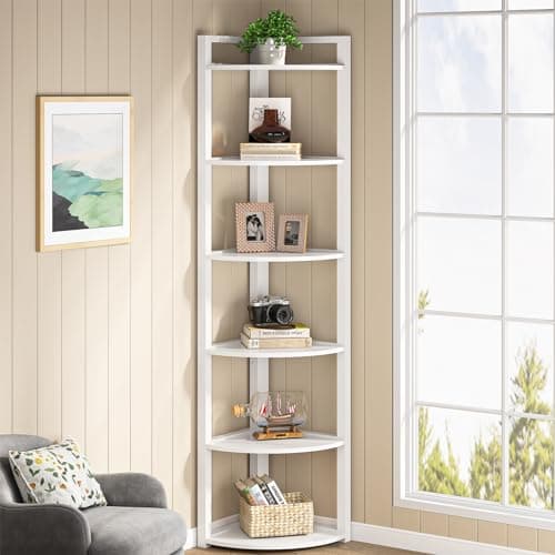 Rustic 6-Tier Corner Shelf for Home Office and Small Spaces