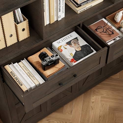 HOSTACK 71" Tall Dark Brown Bookcase with Drawer and Door