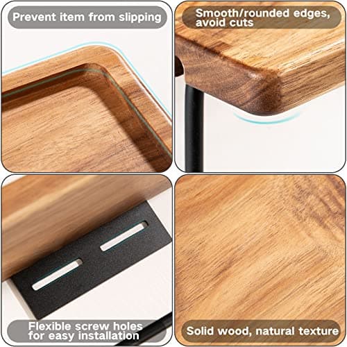 Black Toilet Paper Holder with Storage Shelf for Bathroom, Wall Mount with Adhesive & Screw