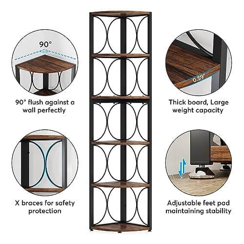 67 inch Rustic Corner Shelf with 6 Tiers for Living Room