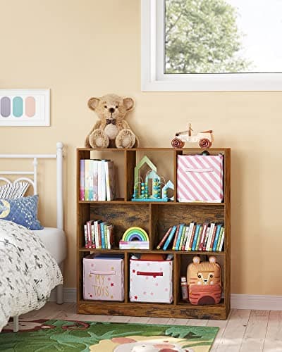 VASAGLE Multi-Use Bookcase, 11x35.4x39.4 Inches, 8 Open Shelves, Rustic Brown, ULicensed
