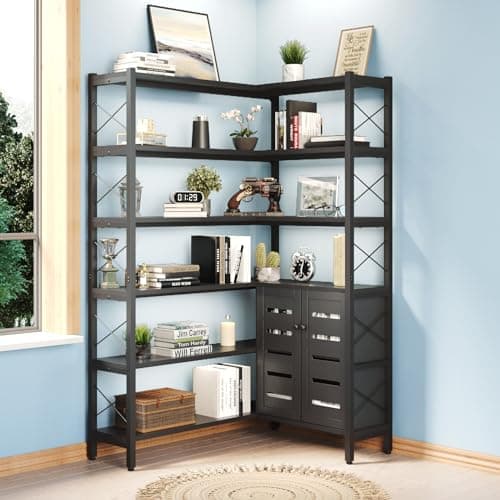 Vintage Industrial 6-Shelf Corner Bookshelf