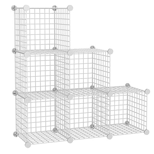 Wire Cube Storage Cabinet, 6 Cubes DIY Metal Organizer, Stackable Bookcase Shelf, Modular Closet for Living Room, Bedroom, Office, Black