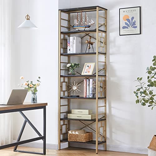 Modern Black & Gold Metal Bookcase for Home Office and Living Room