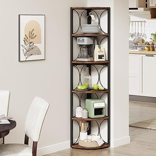 67 inch Rustic Corner Shelf with 6 Tiers for Living Room