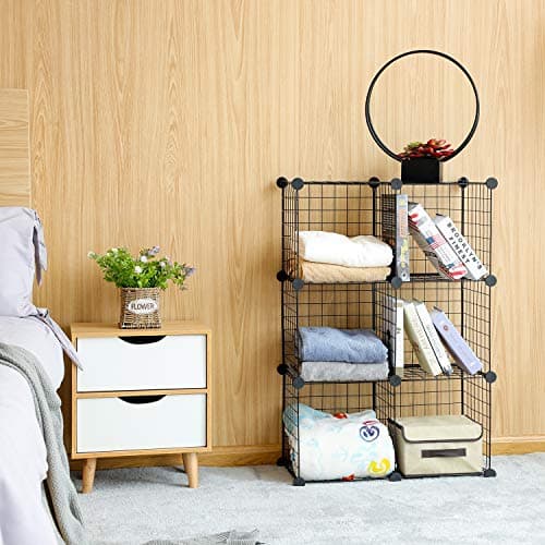 Wire Cube Storage Cabinet, 6 Cubes DIY Metal Organizer, Stackable Bookcase Shelf, Modular Closet for Living Room, Bedroom, Office, Black