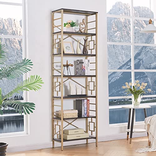 Modern Black & Gold Metal Bookcase for Home Office and Living Room